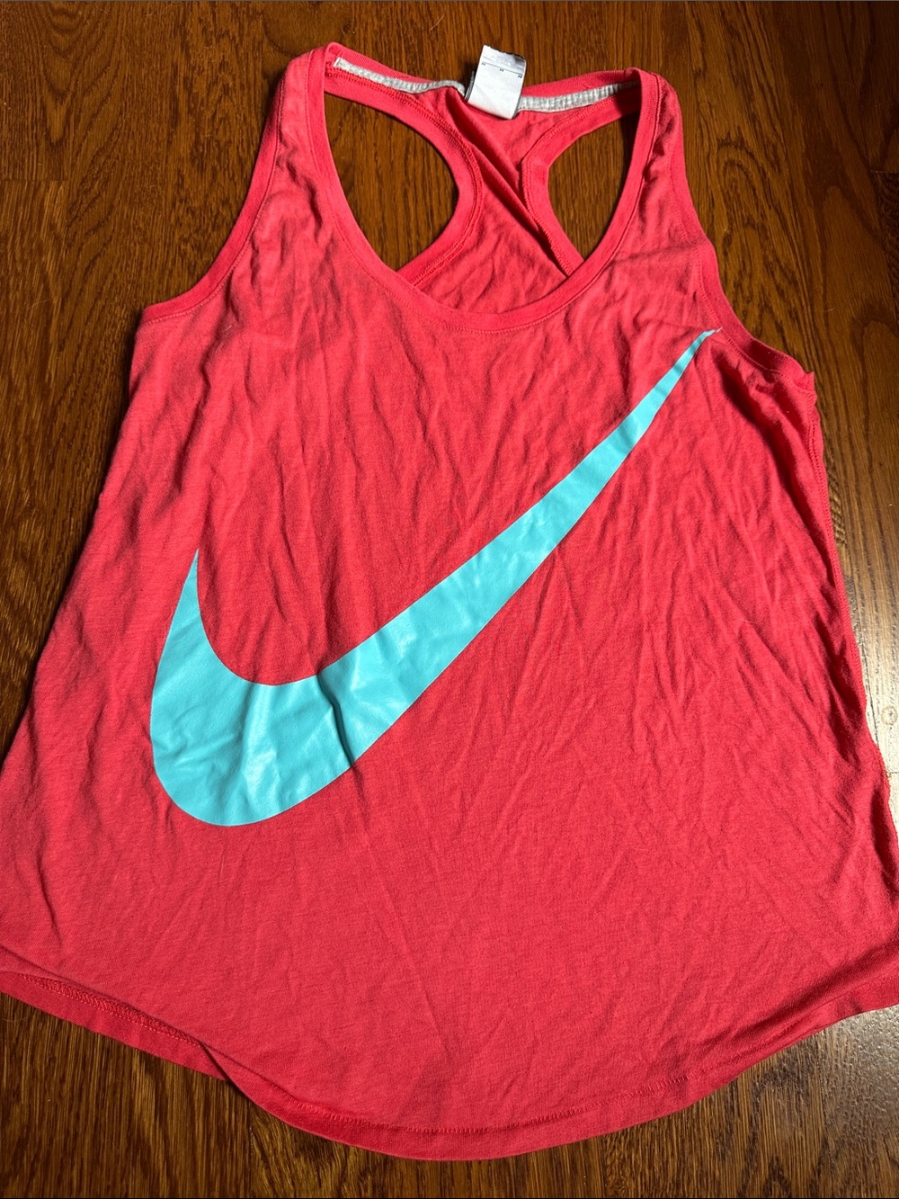Nike Women’s Coral Racerback Tank with Aqua Swoosh